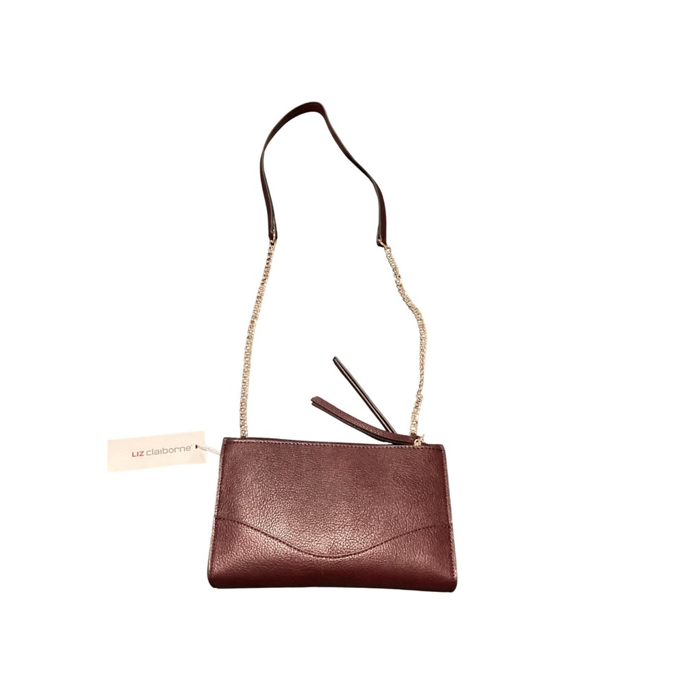 Liz Claiborne Burgundy‎ Metallic Triple Zip Crossbody Bag Gold Chain Strap NWT